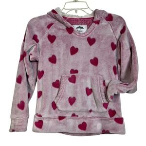 2/$15 Cuddly Plush Pullover Hoodie‎ Kids 10/12 Hearts Pink Cozy (3104)